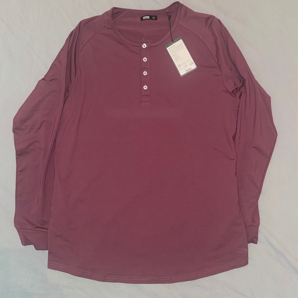 Barbell Apparel Scout Henley Mens XL Currant Red Long Sleeve Flextek Top